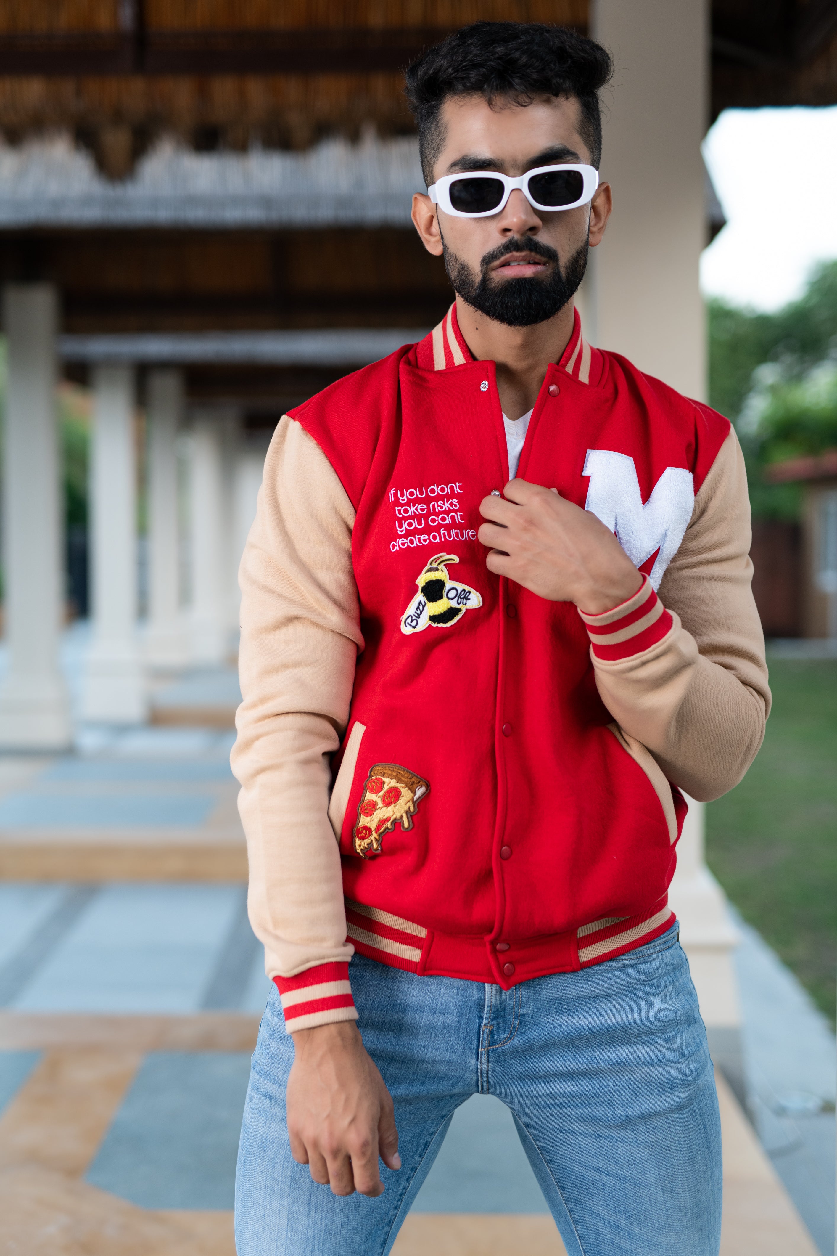 Red Buzz Off M varsity Jacket