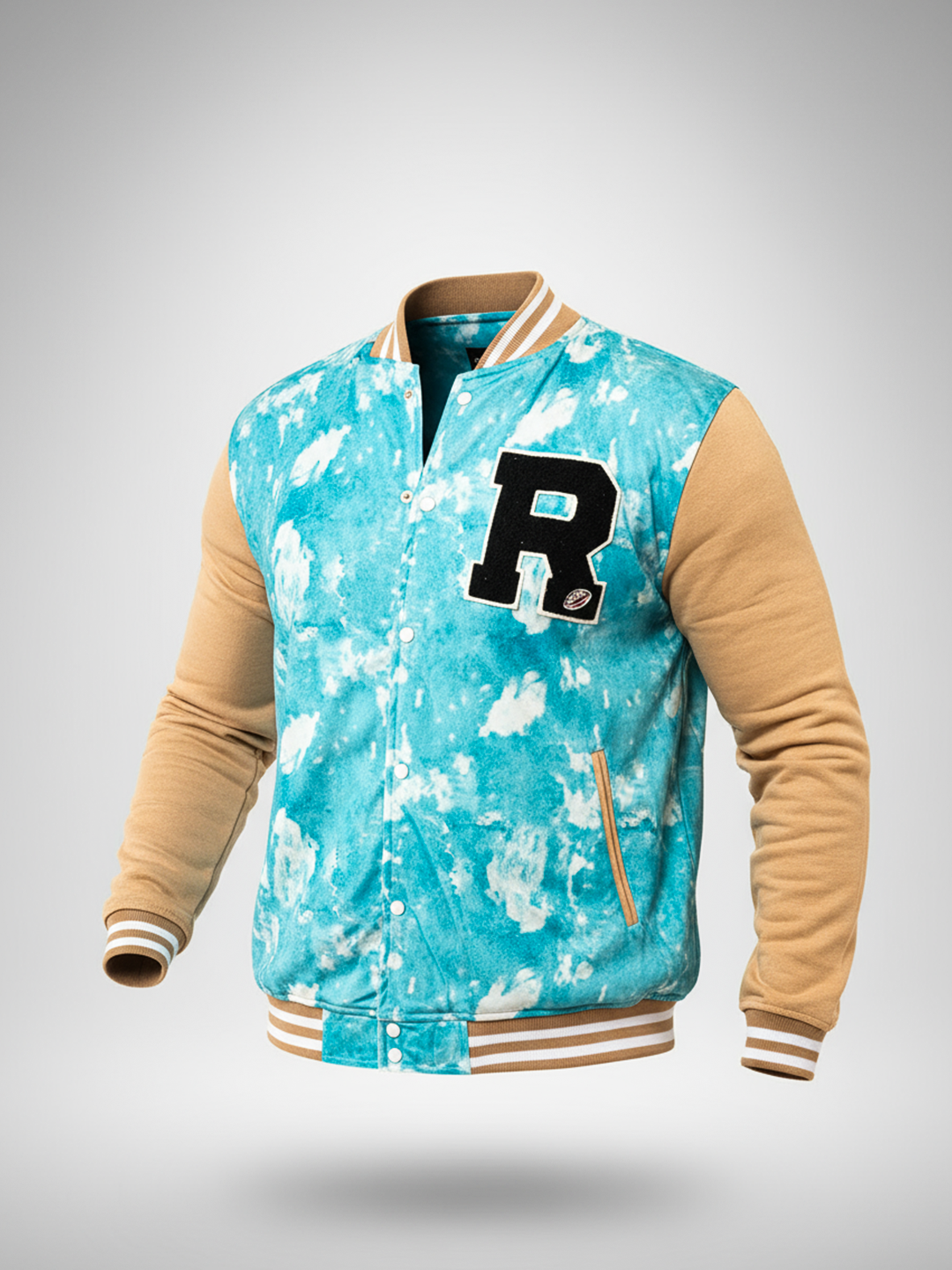 Sky Blue R Tie Dye Varsity Jacket