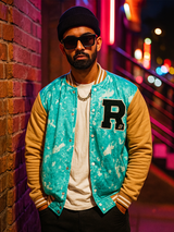 Sky Blue R Tie Dye Varsity Jacket
