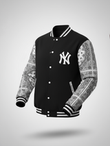 Black Paisley Bandana NY Printed Varsity Jacket