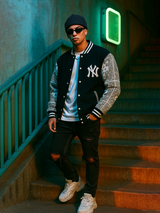 Black Paisley Bandana NY Printed Varsity Jacket