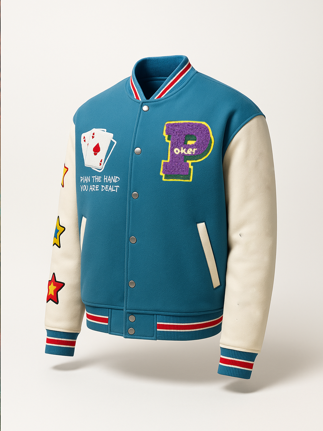 Teal Blue Poker Varsity Jacket