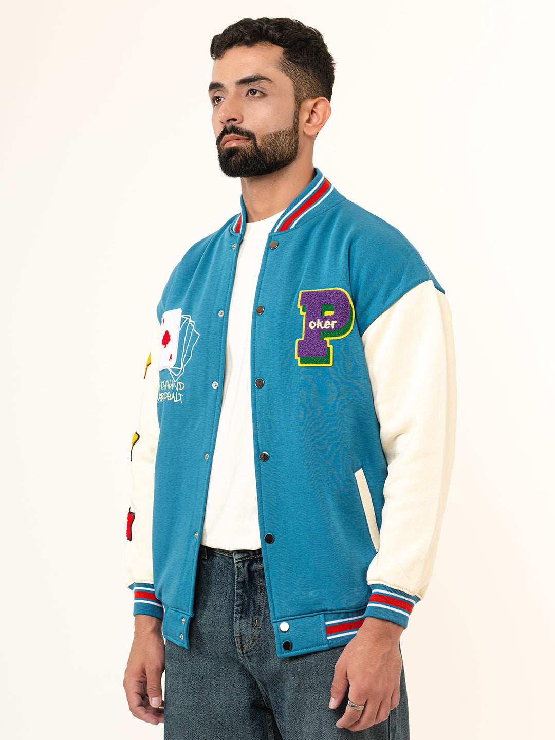 Teal Blue Poker Varsity Jacket