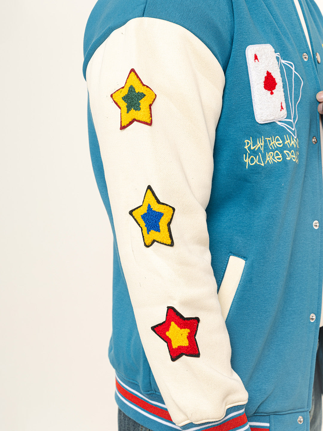 Teal Blue Poker Varsity Jacket