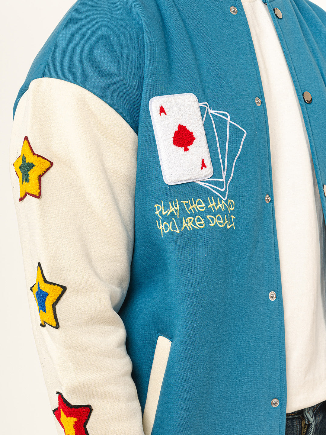 Teal Blue Poker Varsity Jacket