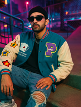 Teal Blue Poker Varsity Jacket