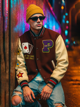 Brown Poker Varsity Jacket