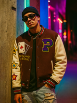 Brown Poker Varsity Jacket