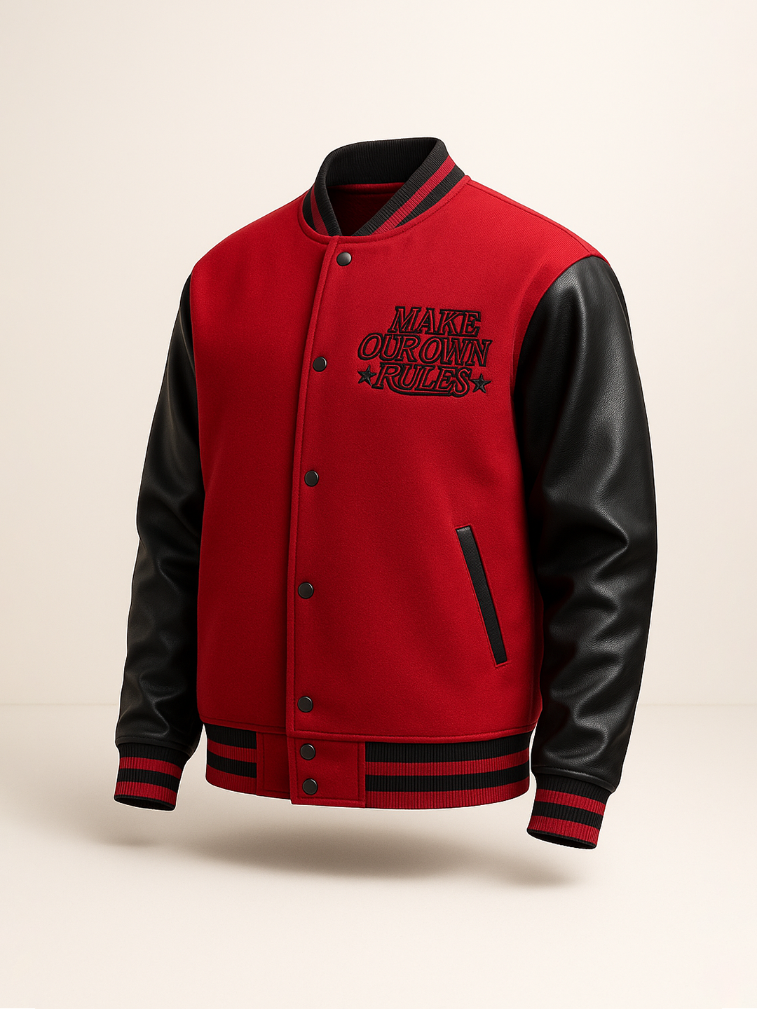 Red Billionaire With Leather Sleeves Varsity Jacket