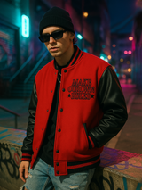 Red Billionaire With Leather Sleeves Varsity Jacket