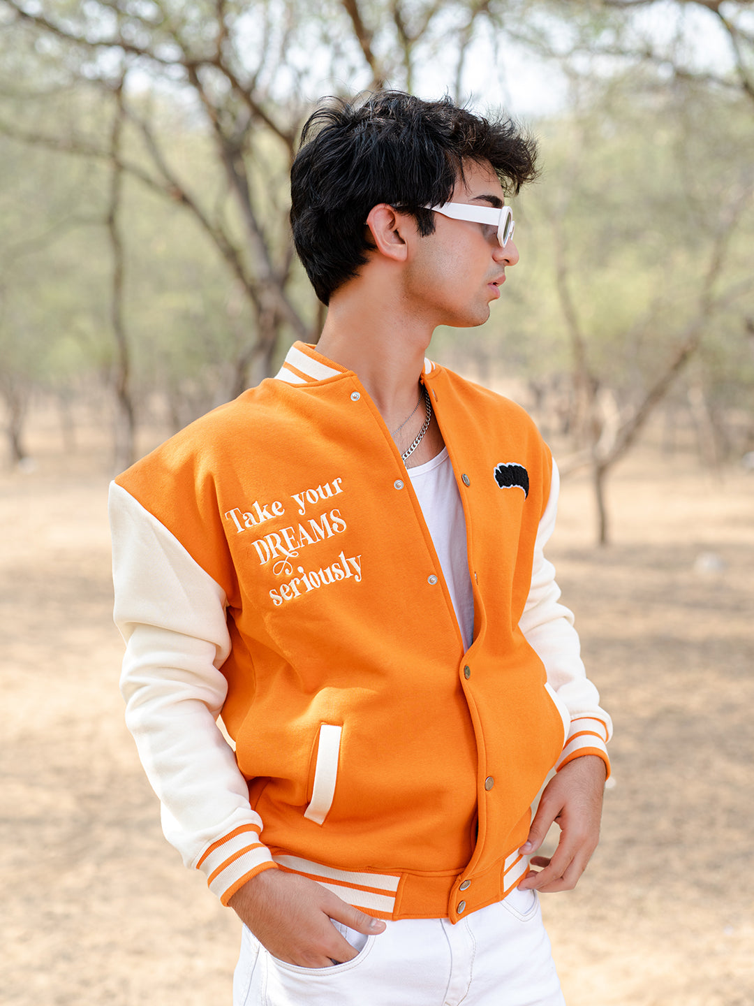 Orange Bones Varsity Jacket