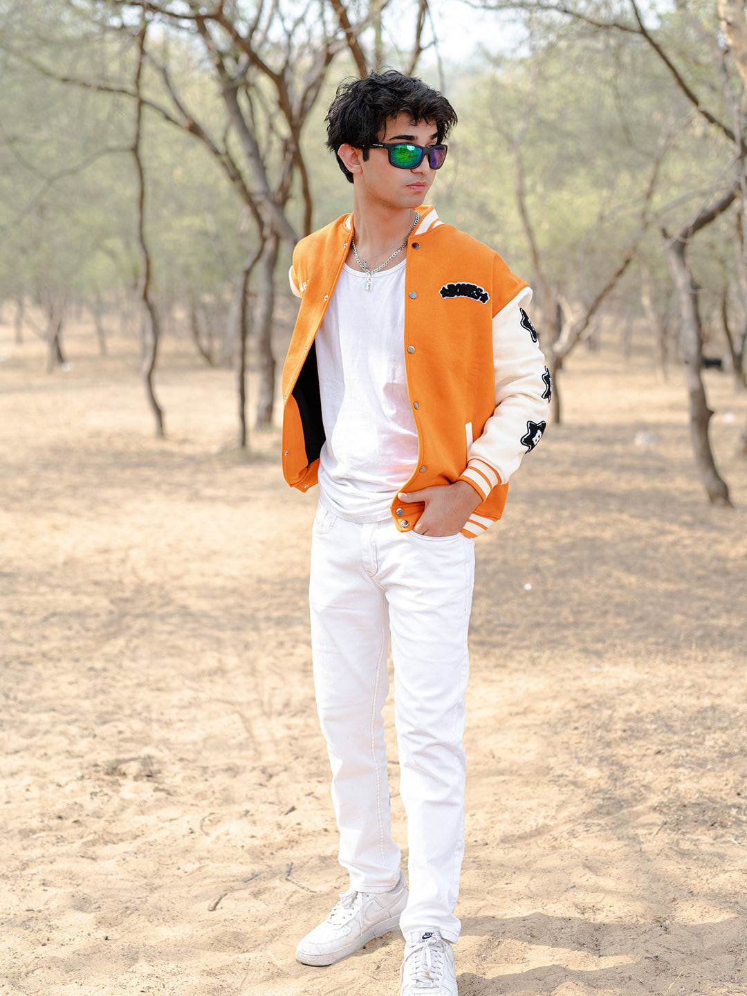 Orange Bones Varsity Jacket