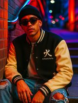 Black Tokyo Printed Varsity Jacket