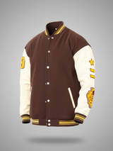 Brown God Of Hope Printed Varsity Jacket