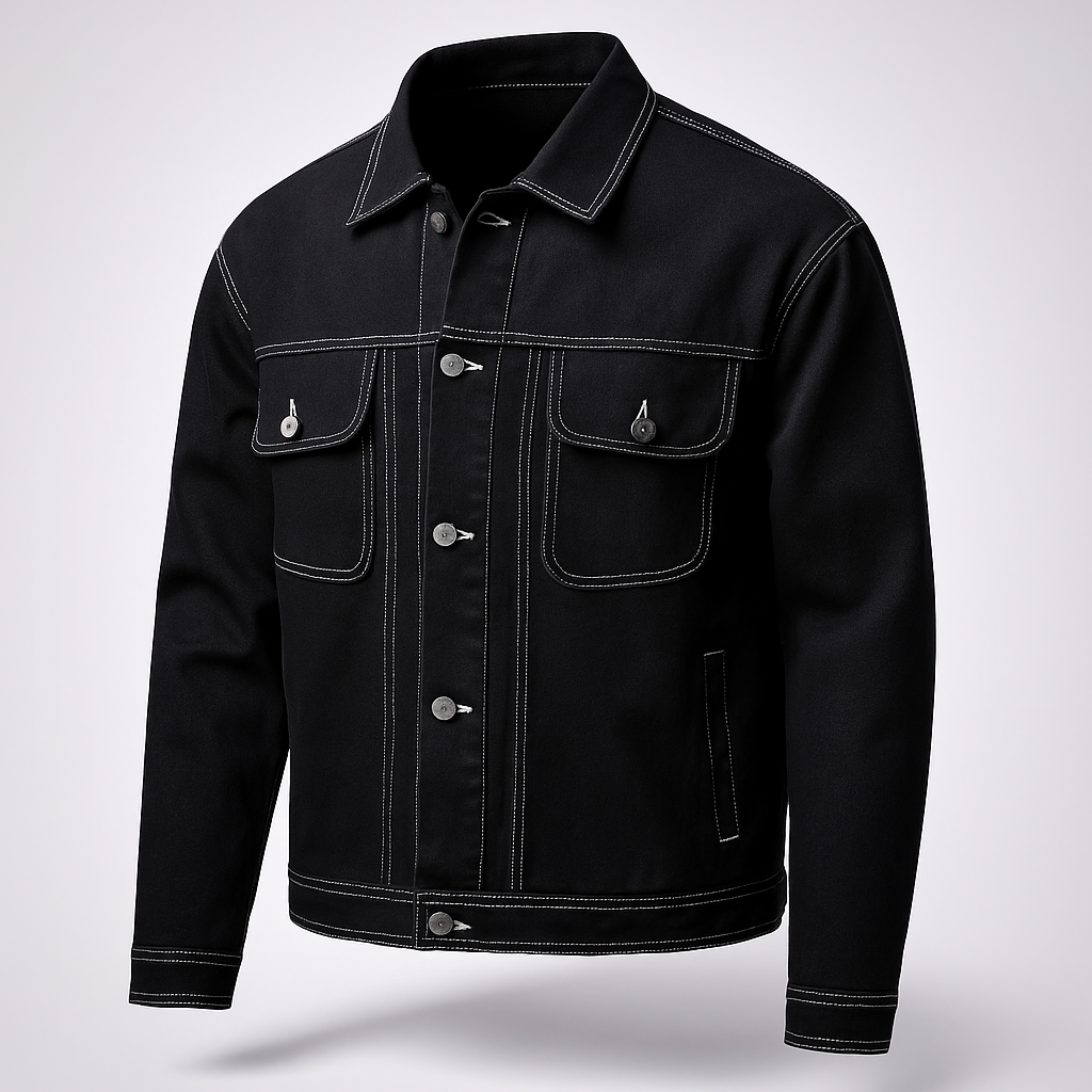Contrast stitch Black Denim Jacket