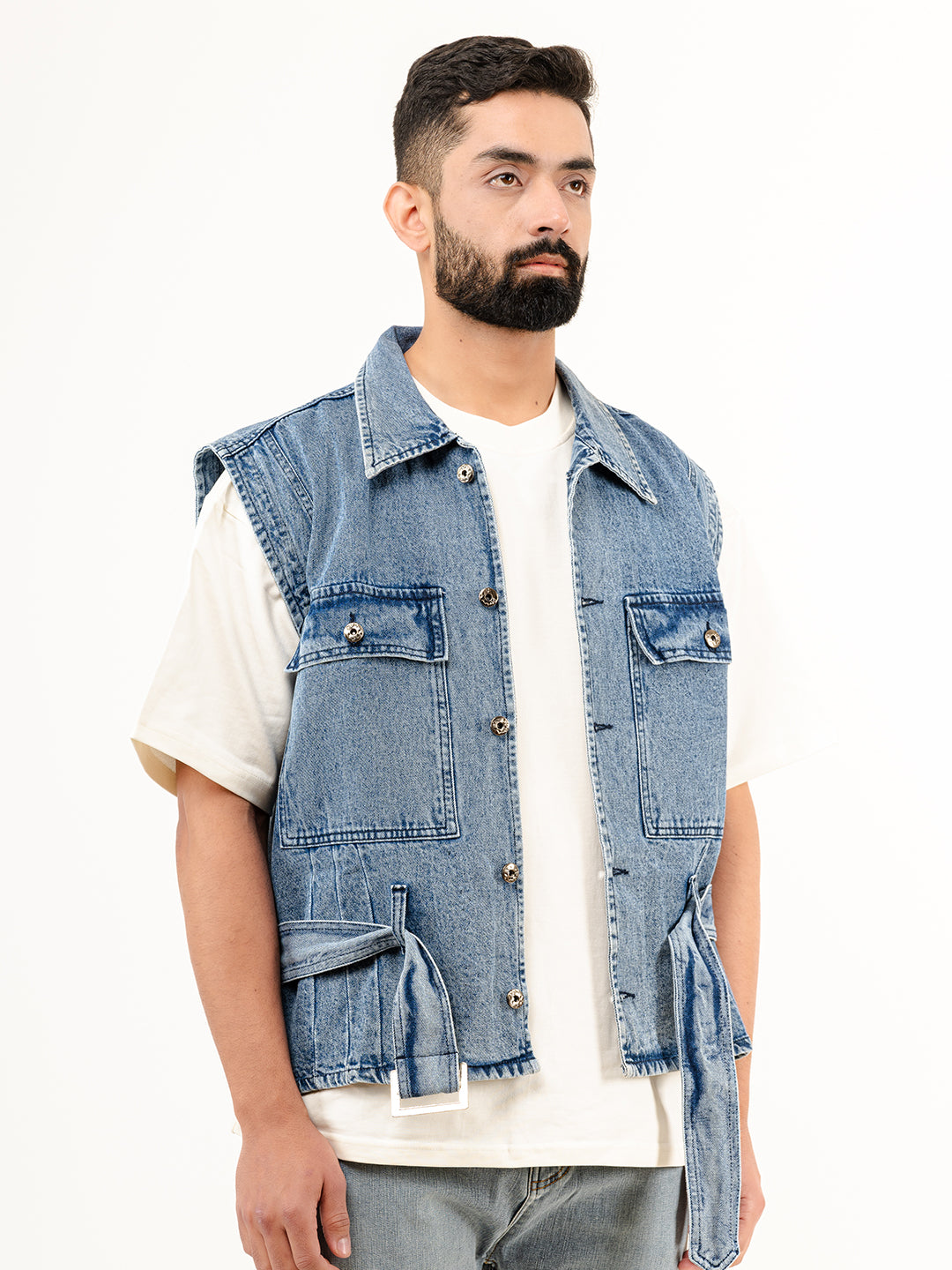 Korean Cowboy Blue Sleeveless Denim Jacket