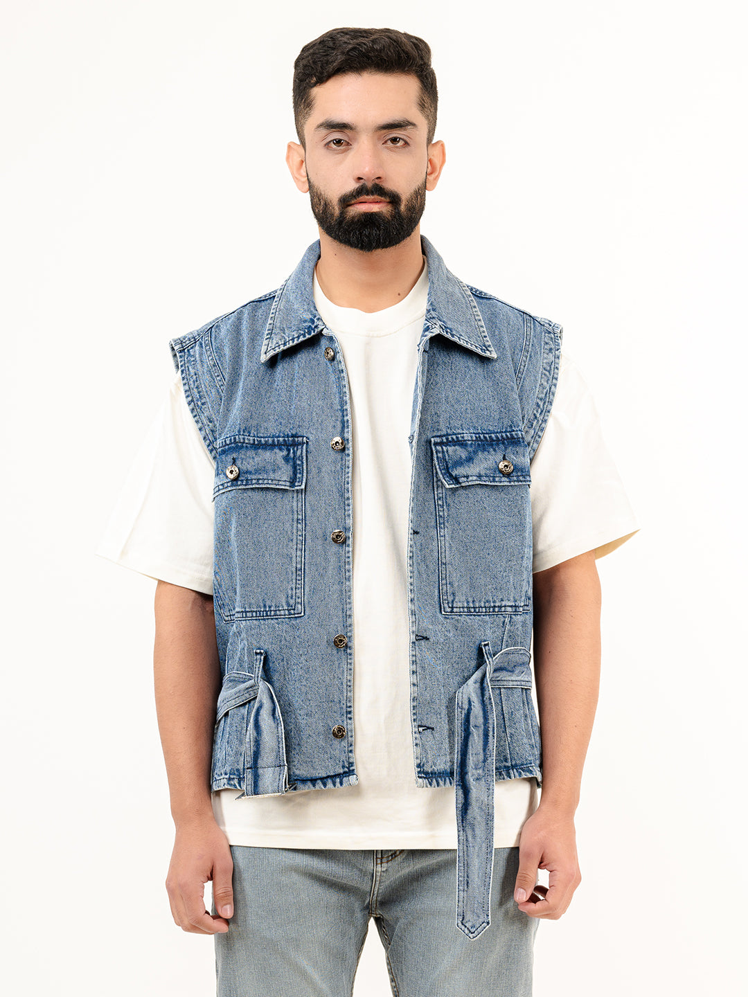 Korean Cowboy Blue Sleeveless Denim Jacket