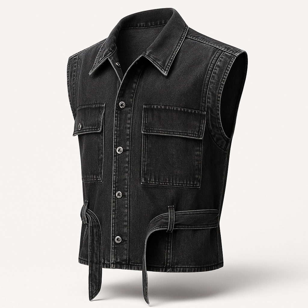 Korean Cowboy Black Sleeveless Denim Jacket