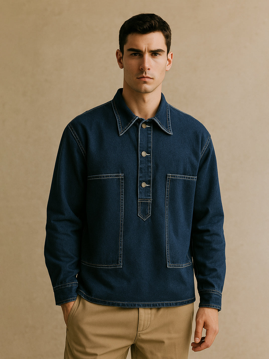 Dark Blue Oversized Denim Tunic Jacket