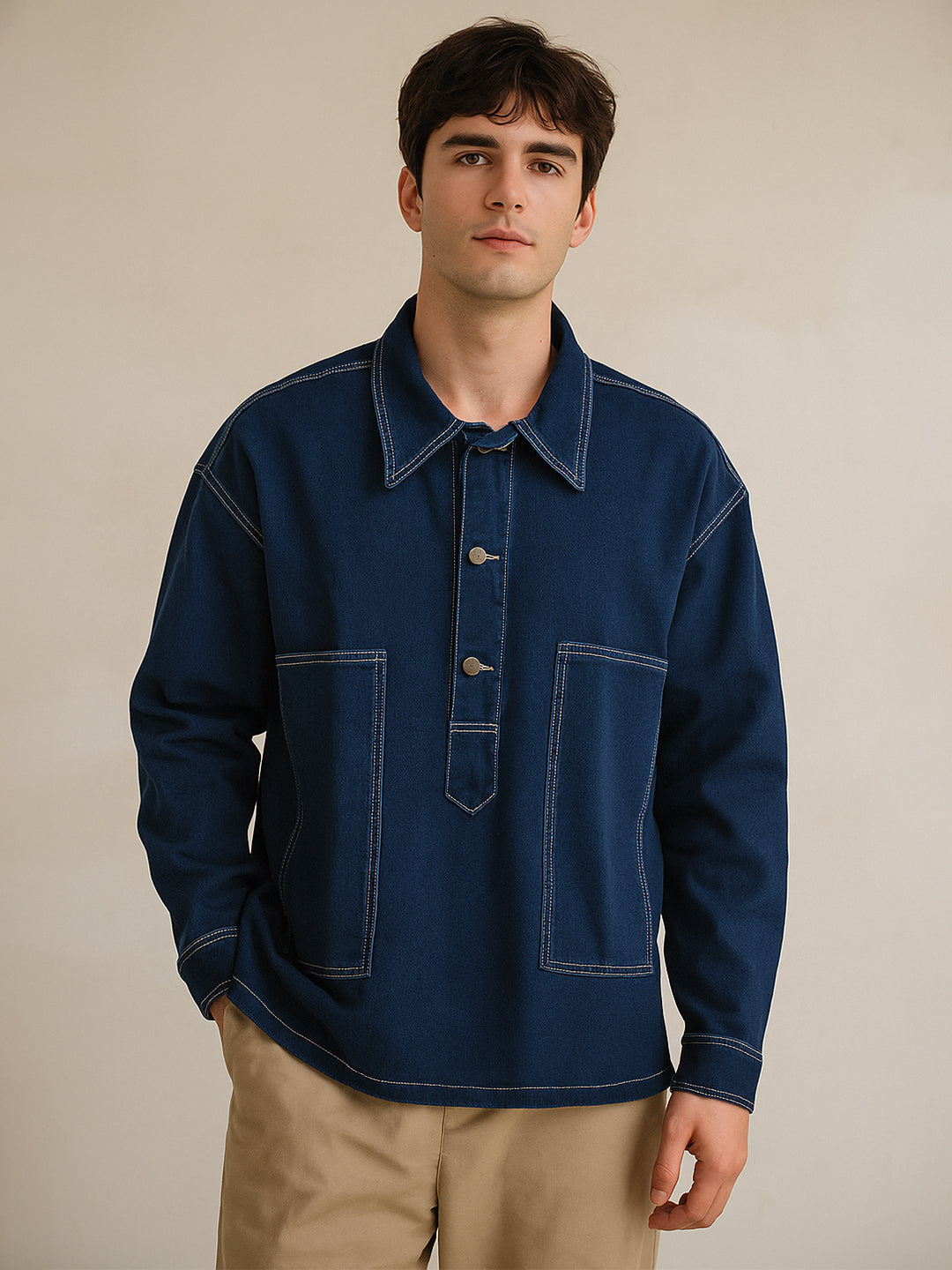 Dark Blue Oversized Denim Tunic Jacket