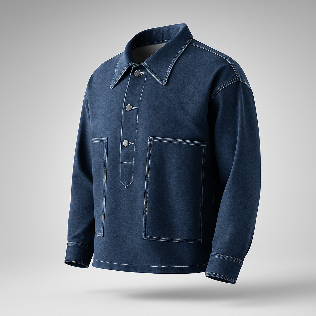 Dark Blue Oversized Denim Tunic Jacket