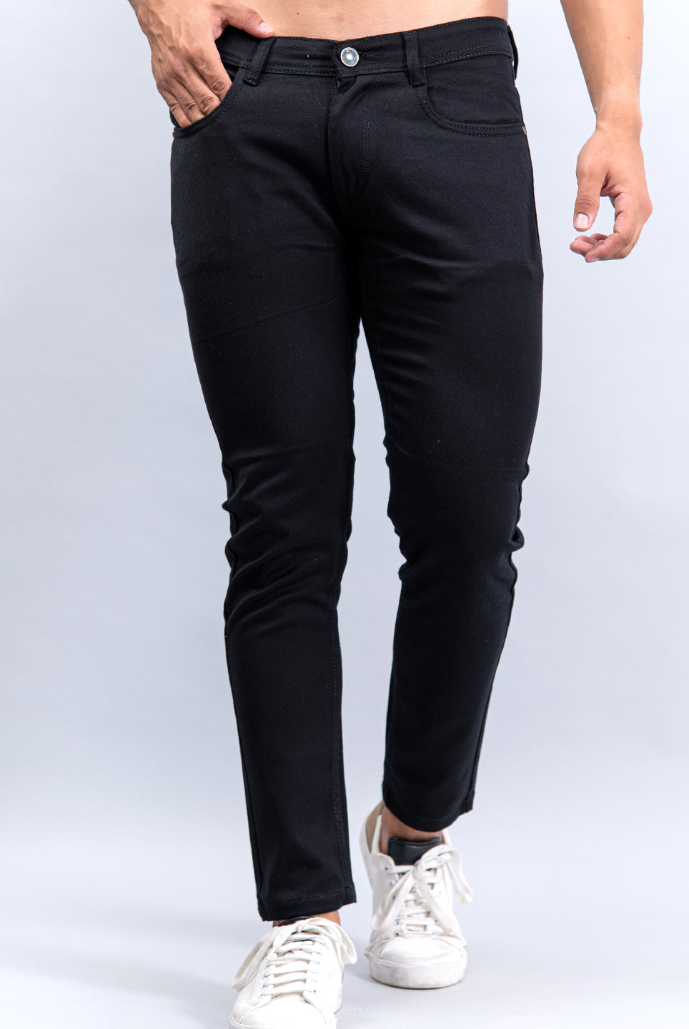 solid black knitted jeans