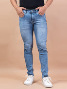 light blue ankle length stretchable mens jeans
