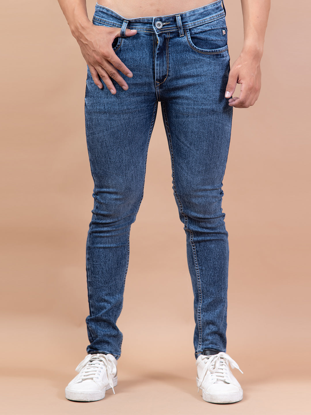 blue denim ankle length stretchable mens jeans