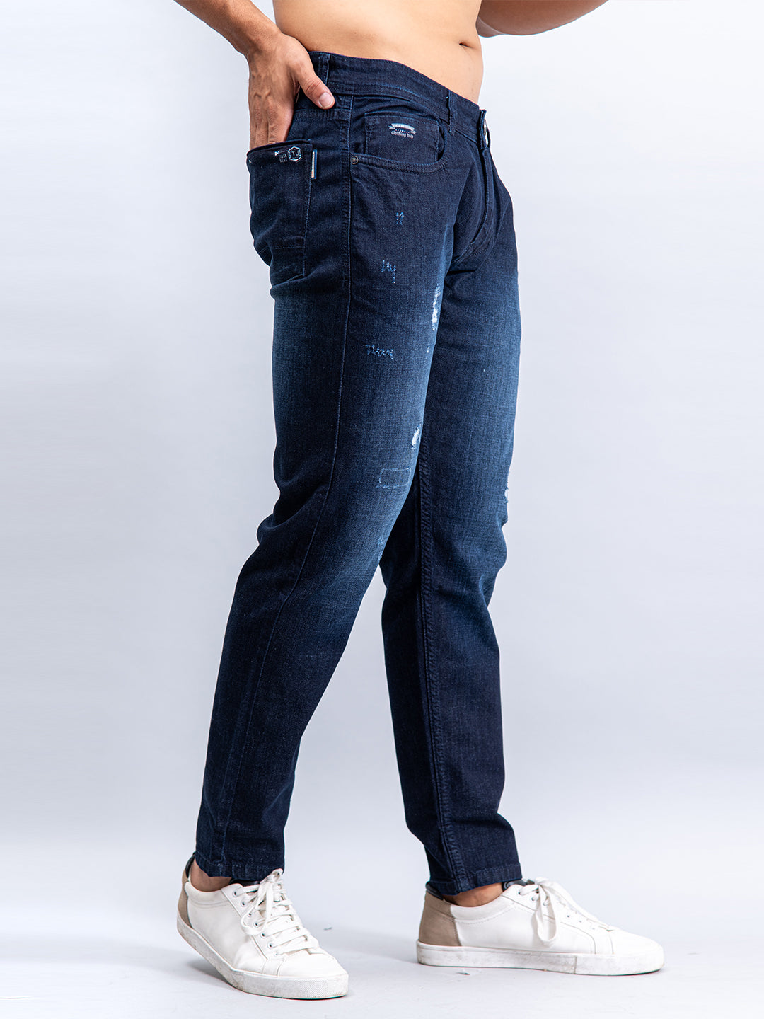 Dark Navy Blue Denim Ankle Length Stretchable Men's Jeans