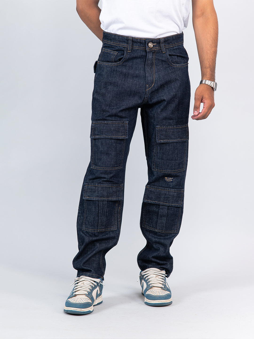 dark blue cargo baggy fit denim jeans
