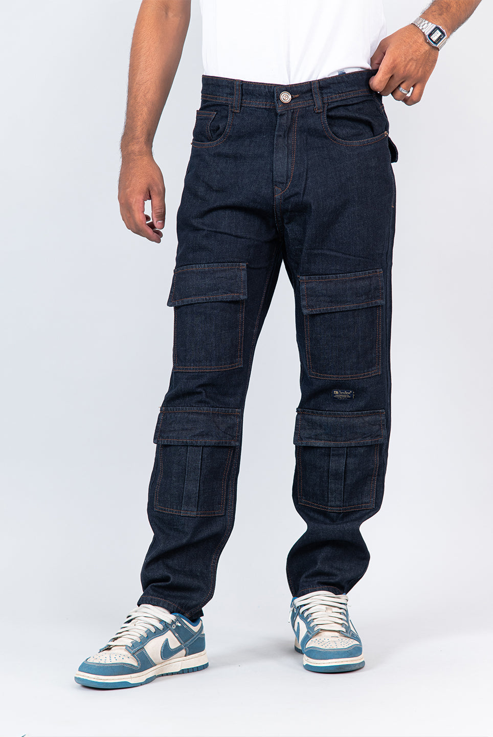 navy blue cargo baggy fit denim jeans