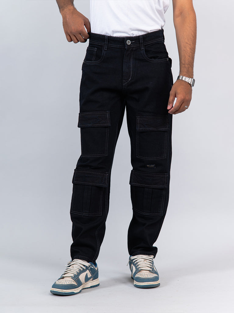 Black Cargo Baggy Fit Denim Jeans
