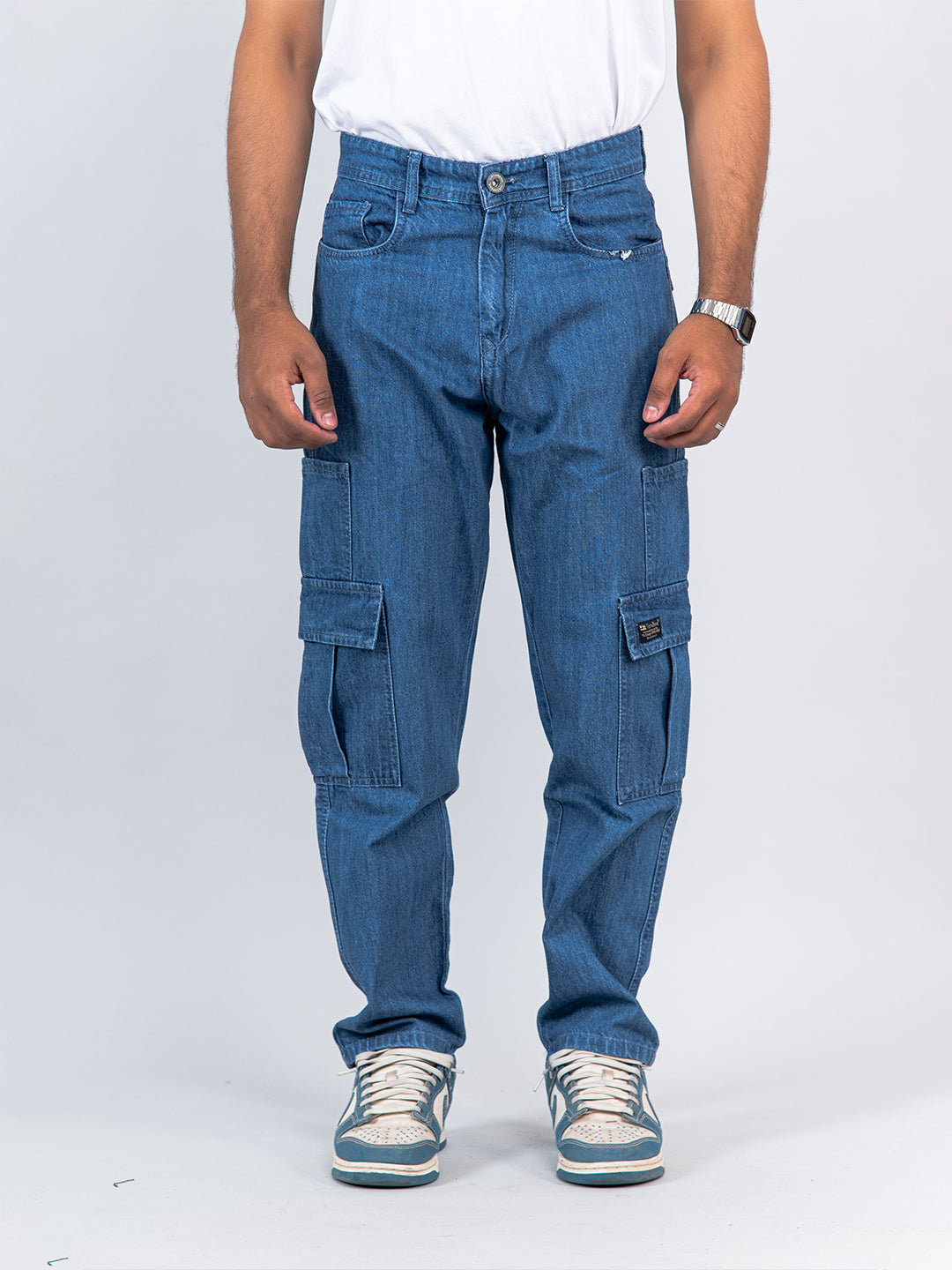 blue cargo baggy fit denim jeans