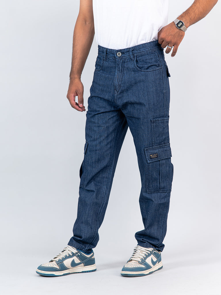 Blue Cargo Baggy Fit Denim Jeans 