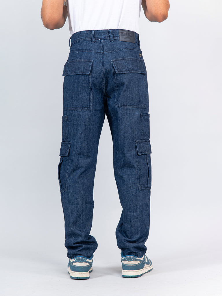 Blue Cargo Baggy Fit Denim Jeans 
