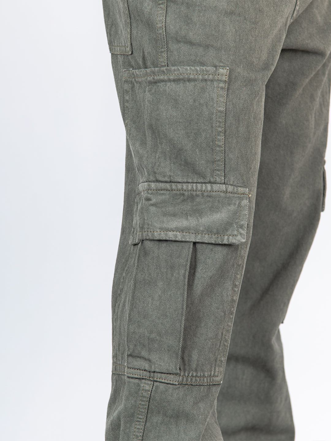 Olive Green Cargo Baggy Fit Denim Jeans