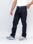 black colour block straight fit denim jeans