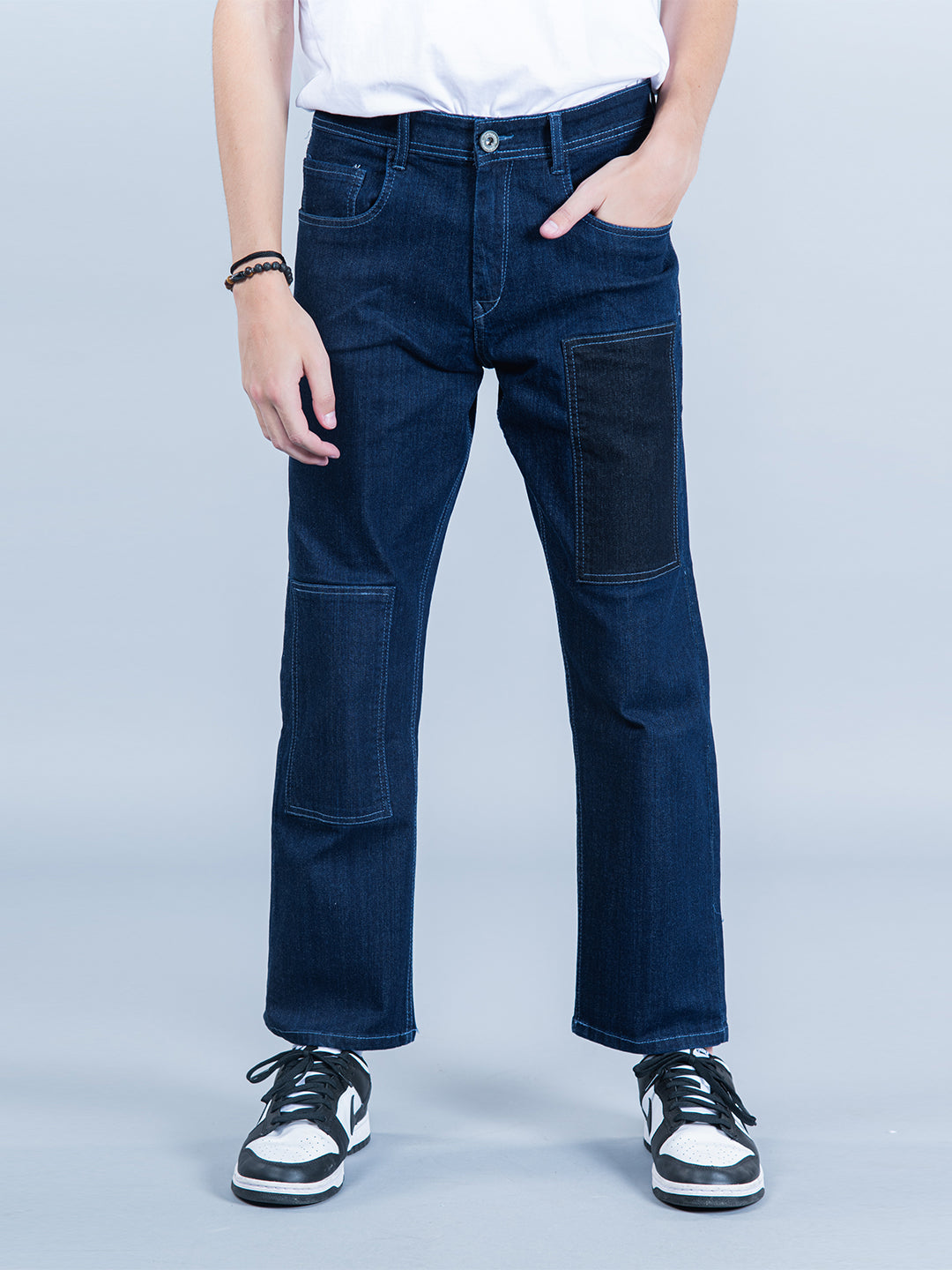 navy blue straight fit denim jeans