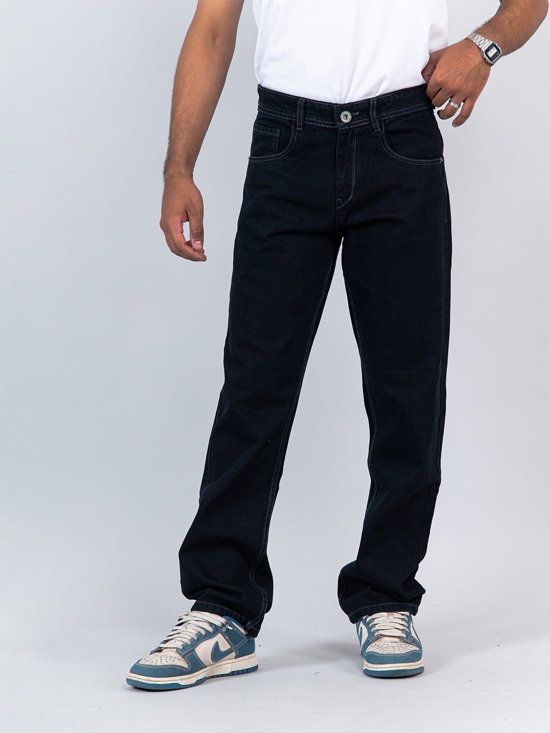 Buy Navy Blue Straight Fit Mens Jeans online - Tistabene