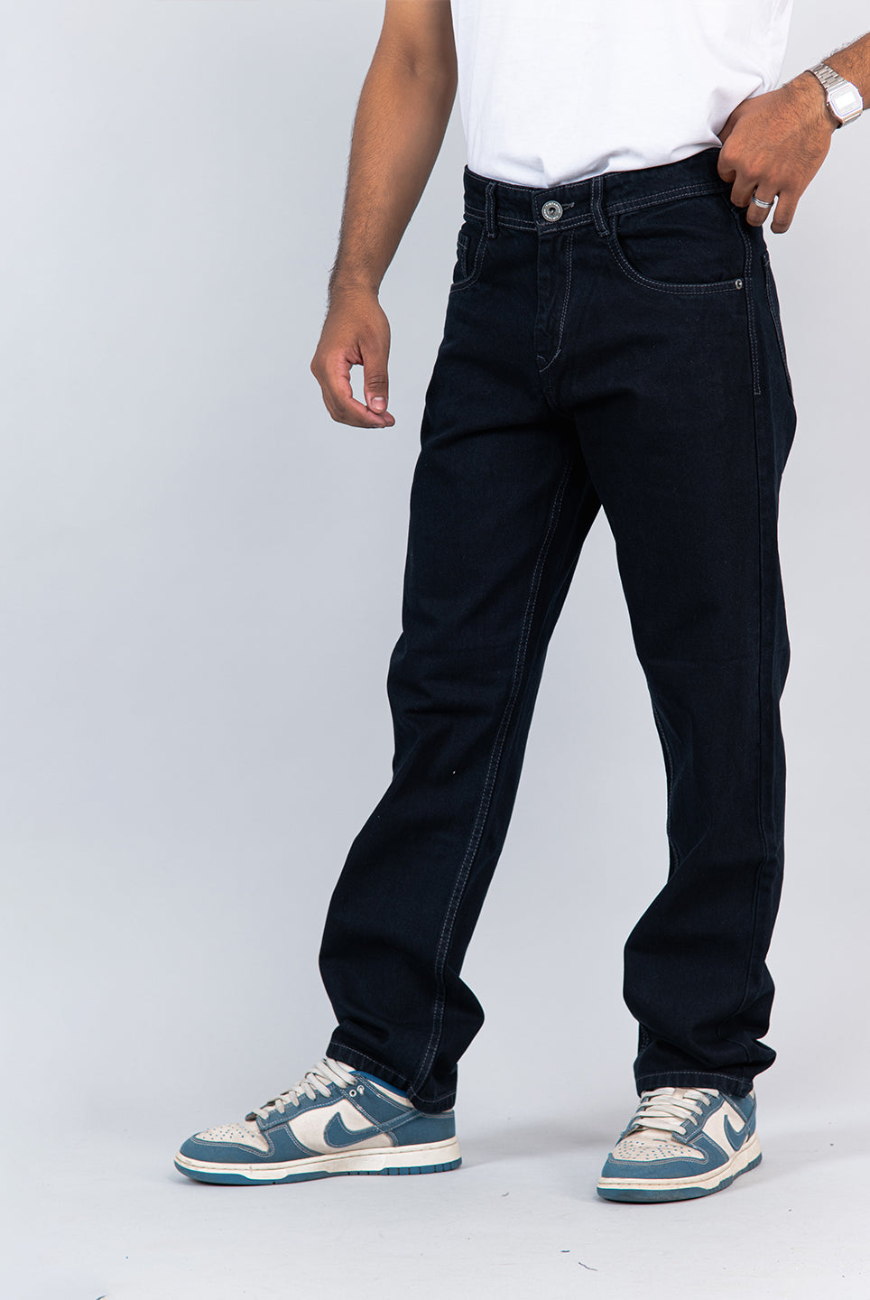Navy blue denim jeans