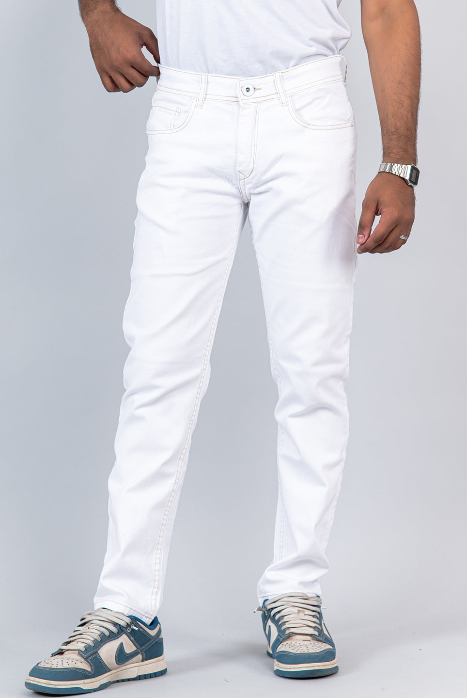 white ankle fit denim jeans