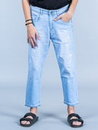 ice blue ripped cropped slim fit mens jeans