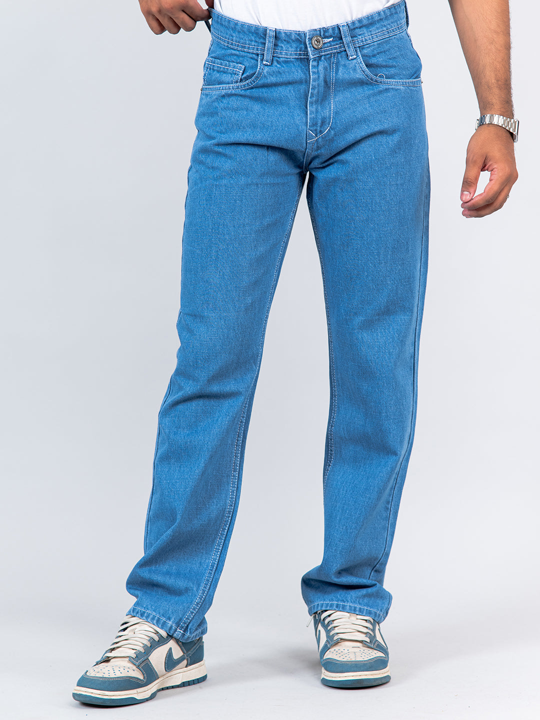 blue straight fit denim jeans