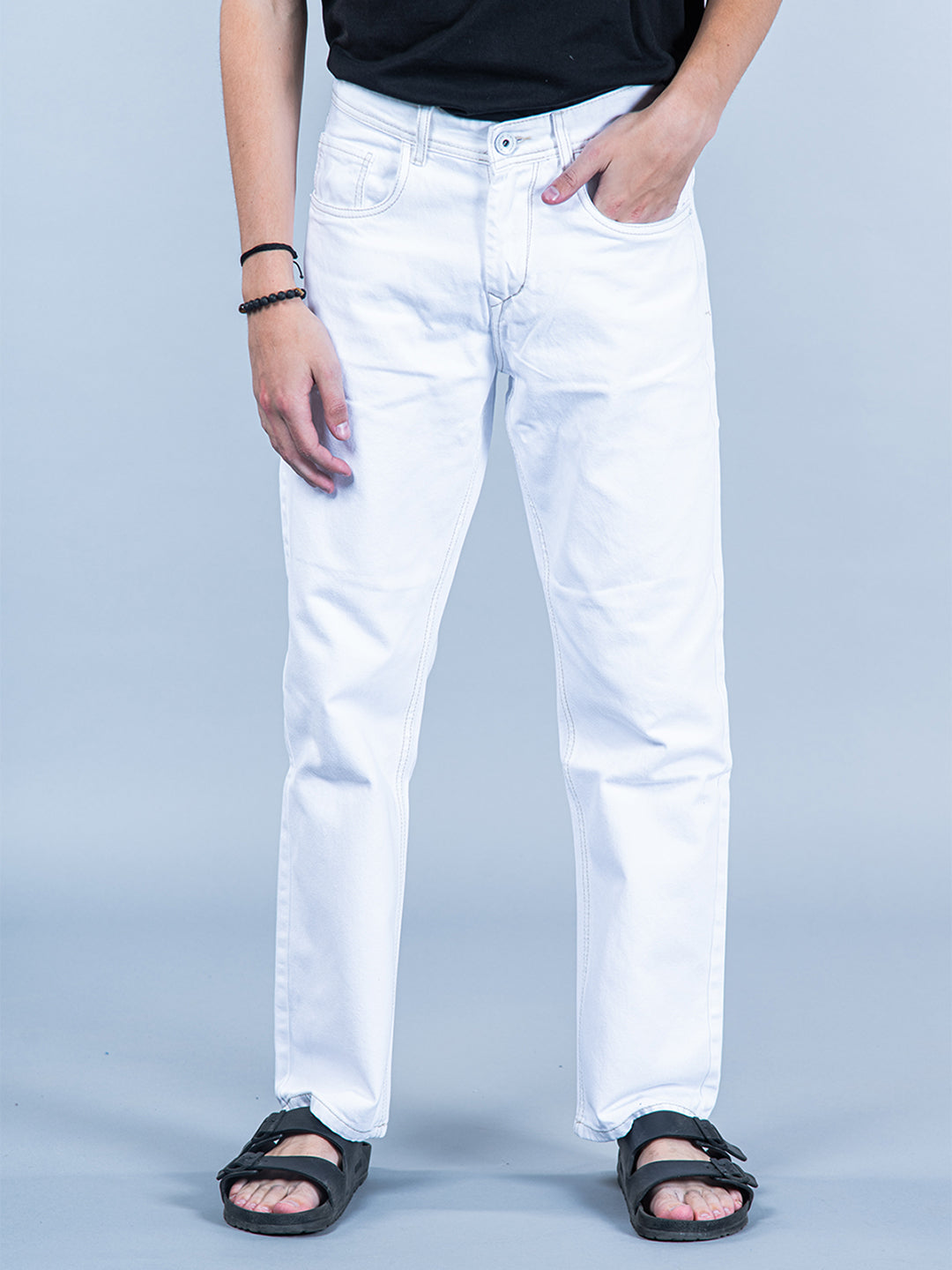 white straight fit denim jeans