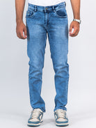 light blue slim-fit ankle length mens jeans