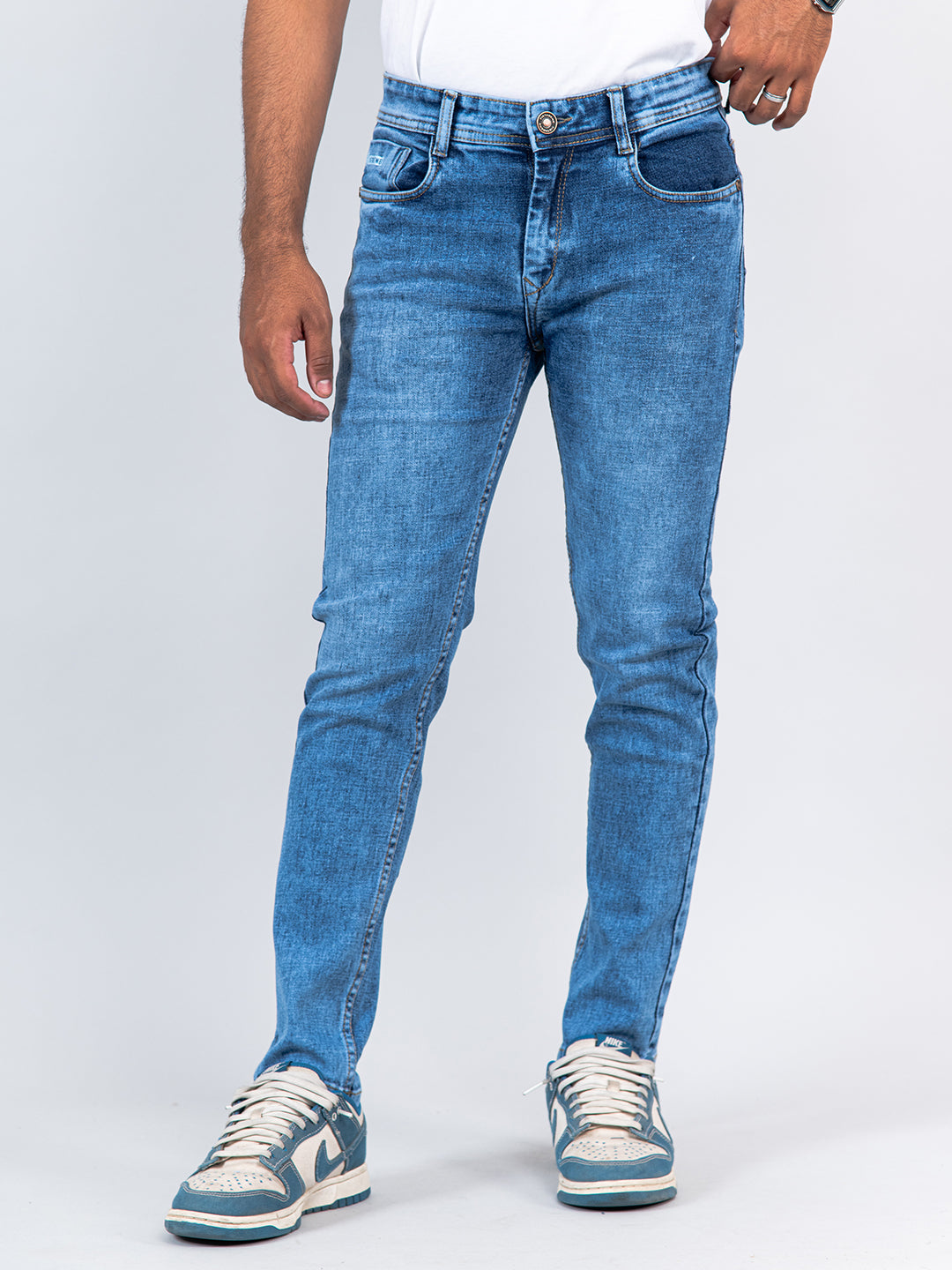 light blue ankle fit denim jeans