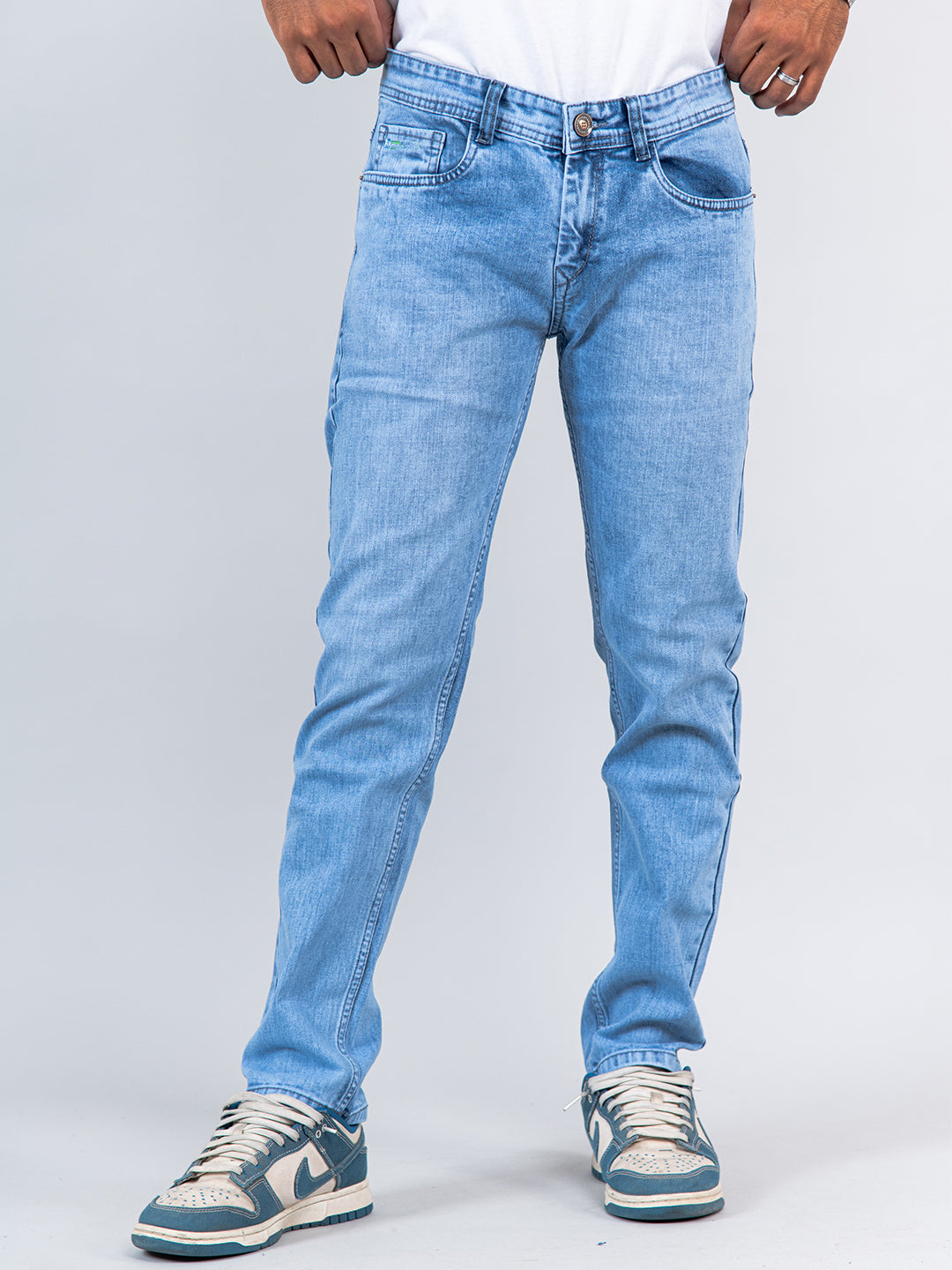 light blue ankle fit denim jeans