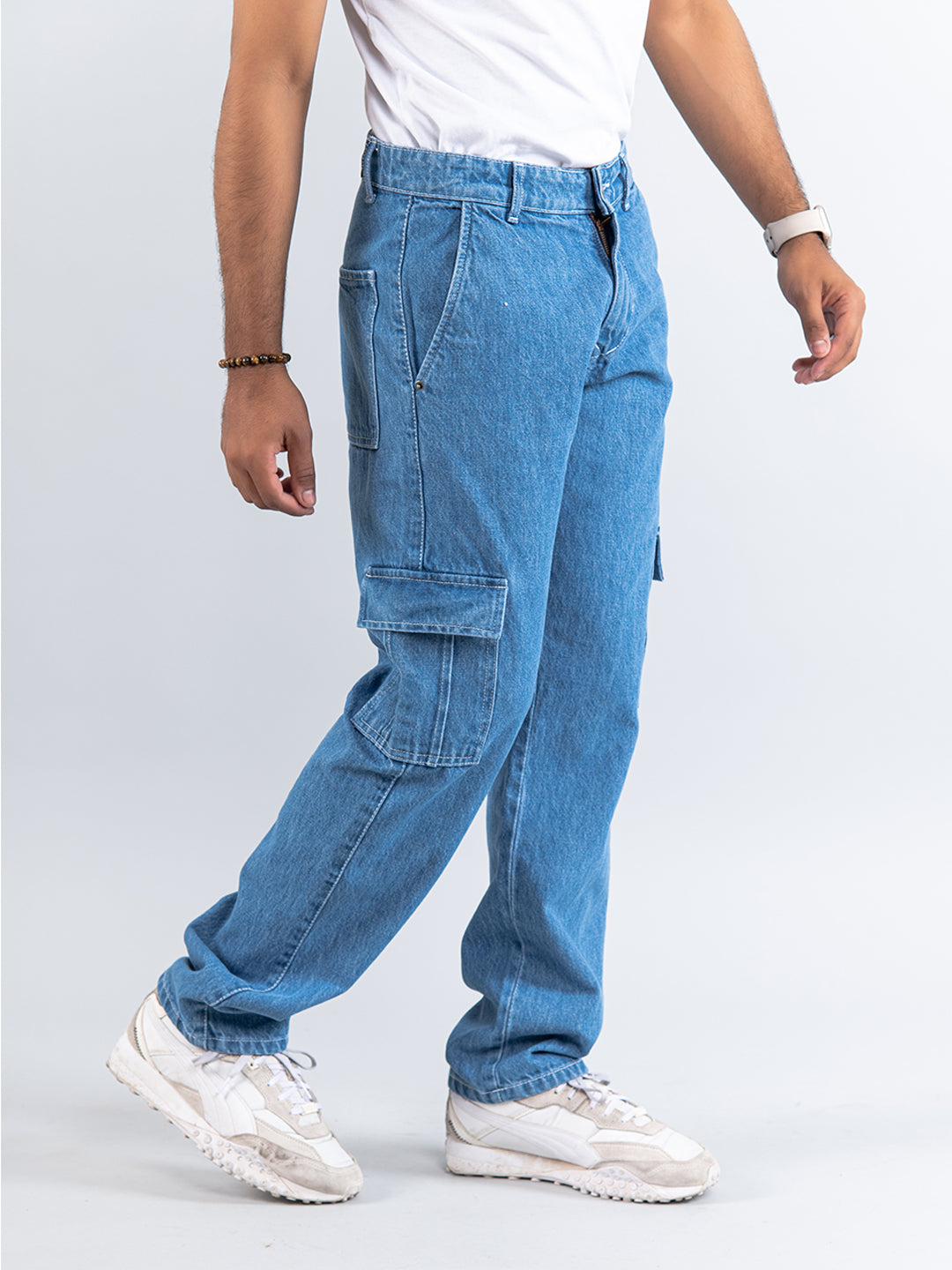 Light Blue Straight Fit Cargo Denim Jeans