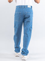 Light Blue Straight Fit Cargo Denim Jeans