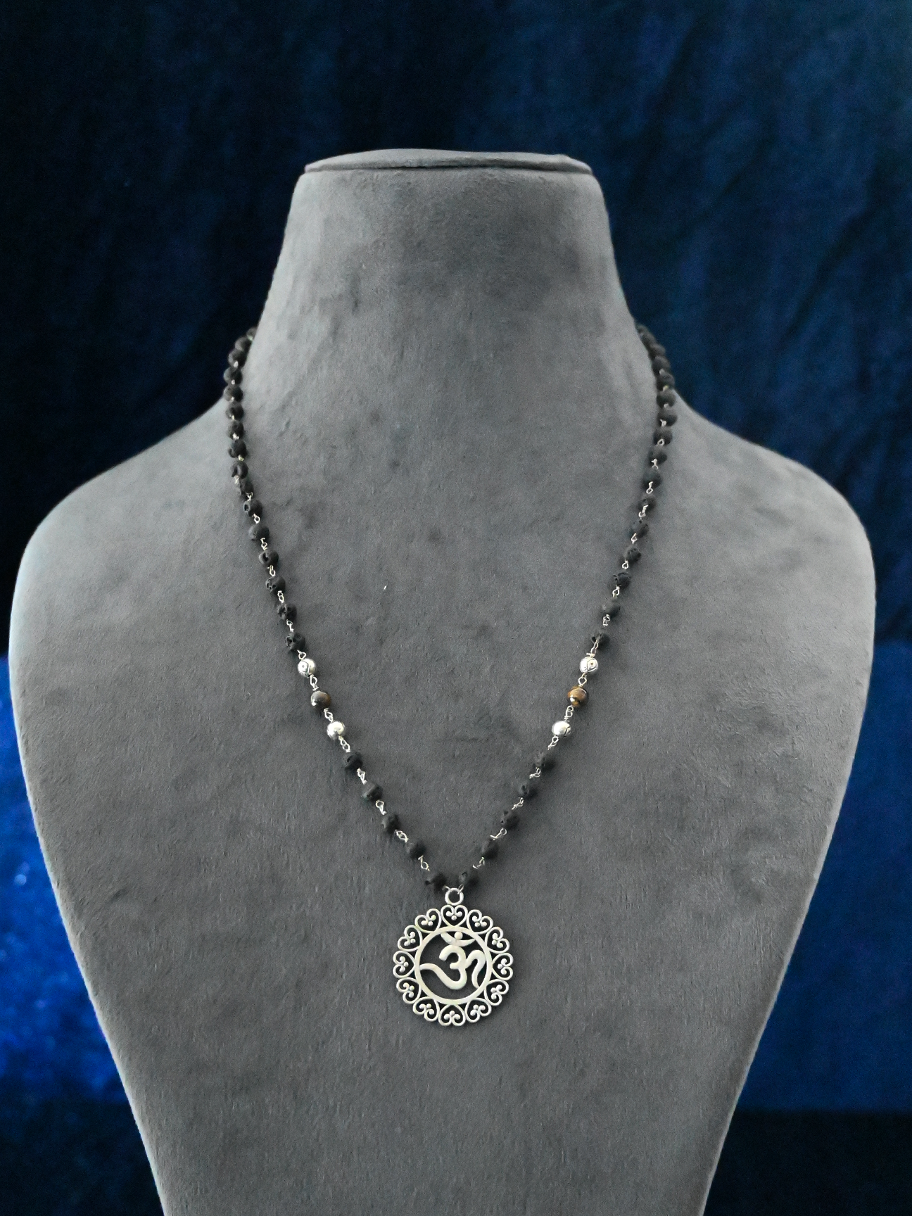 Ethnic Lava beads Om Mens Necklace